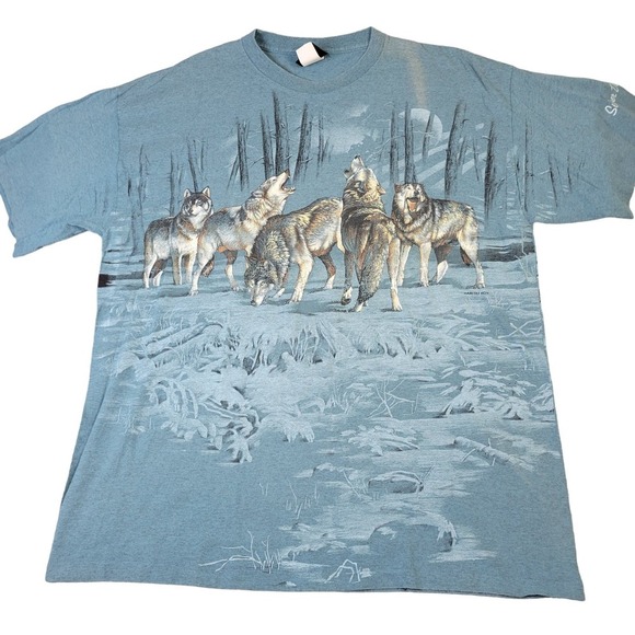 Signal Sport Other - Vintage 90's Wolf T-Shirt Double Sided Silver Dollar City Men's XXL Blue Single